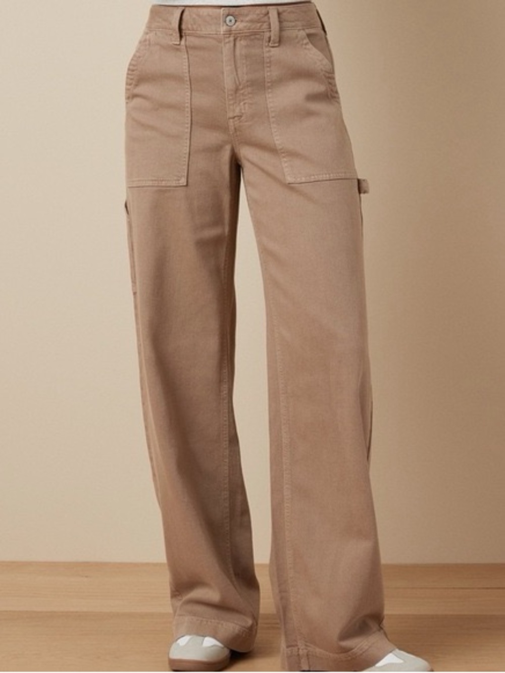 American Eagle Super High Rise Baggy Wide Leg Dreamy Drape Pants Light Brown 4